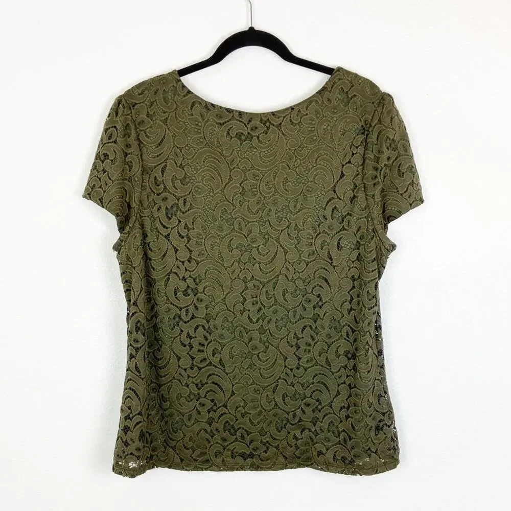 Yellowberry by Mikarose Green Lace Overlay Top 2XL - Picture 2 of 5